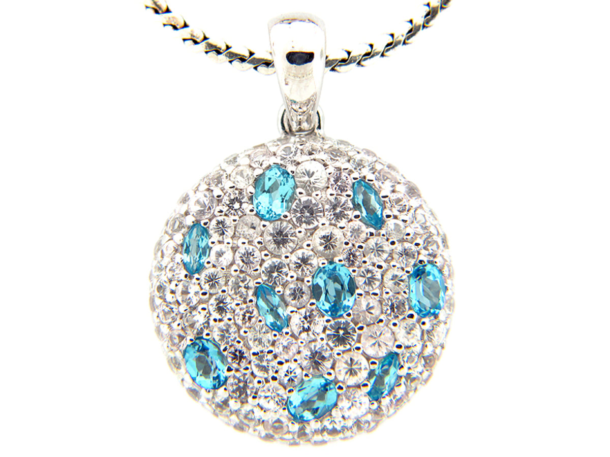 BLUE TOPAZ & WHITE SAPPHIRE PENDANT, SILVER (R/E)