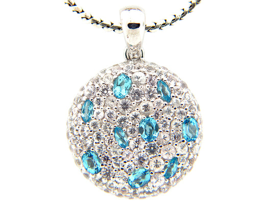 BLUE TOPAZ & WHITE SAPPHIRE PENDANT, SILVER (R/E)