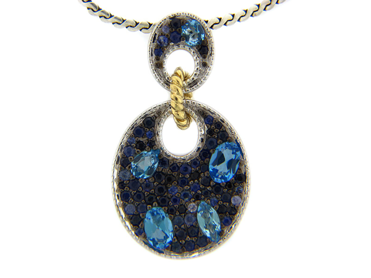SAPPHIRE/BLUE TOPAZ PENDANT, SILVER/18KY (E/R)