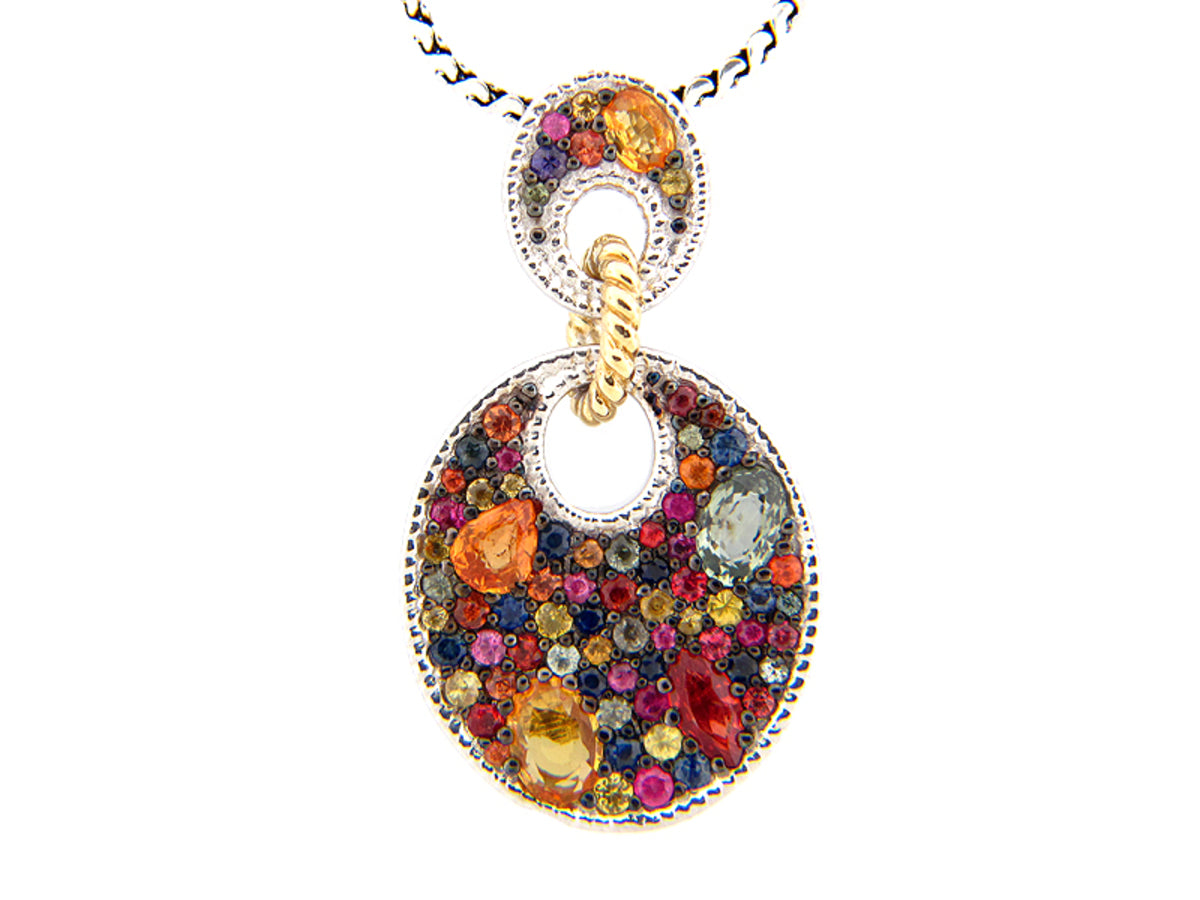 RAINBOW SAPPHIRE PENDANT, SILVER/18K (E/U)