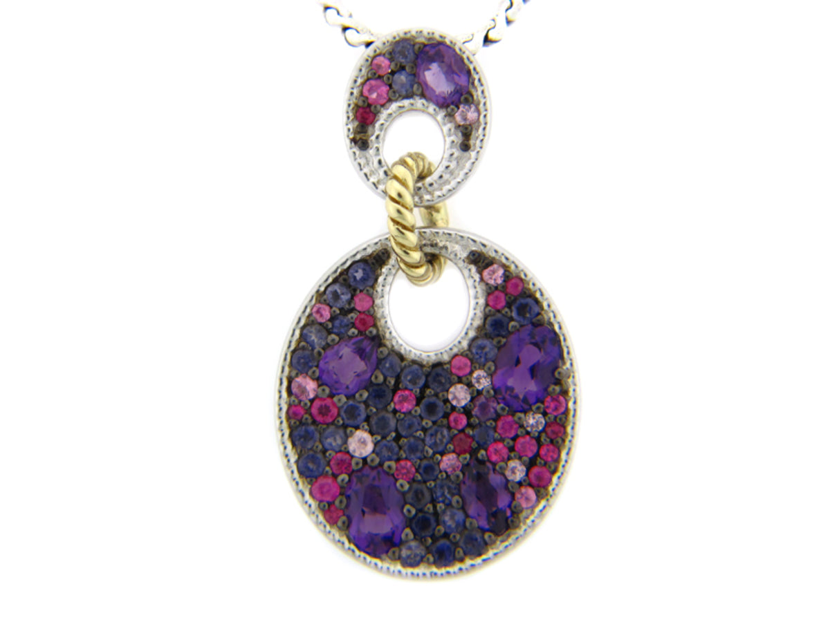FANCY SAPPHIRE/IOLITE/AMETHYST PENDANT, SILVER/18K (E)