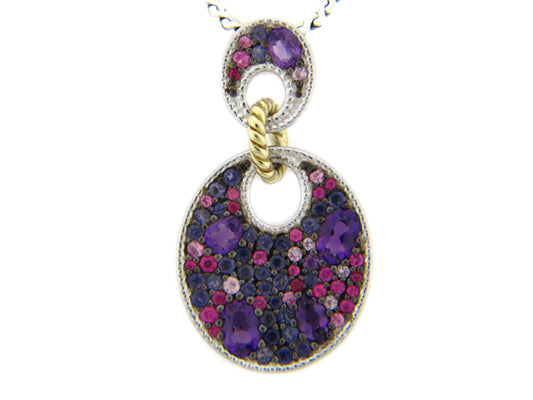 FANCY SAPPHIRE/IOLITE/AMETHYST PENDANT, SILVER/18K (E)