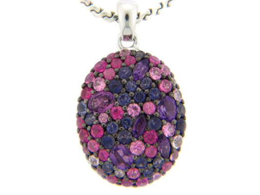 FANCY SAPPHIRE/IOLITE/AMETHYST PENDANT, SILVER (E)