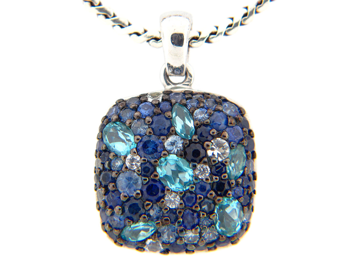 SAPPHIRE/BLUE TOPAZ PENDANT, SILVER (E)