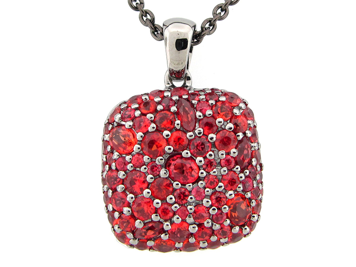 ORANGE SAPPHIRE PENDANT, BLACK FINISH, SILVER (H/U)
