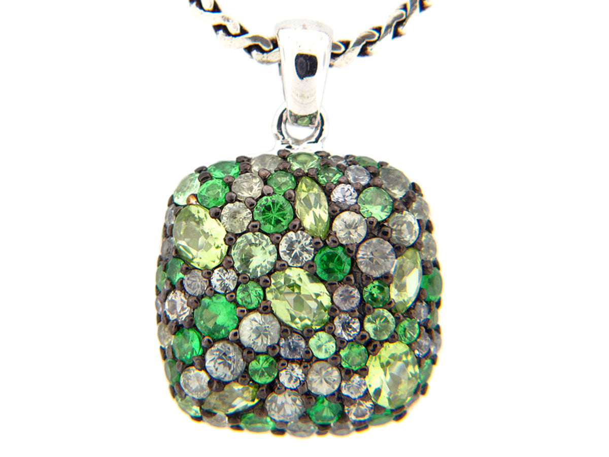 TSAVORITE/FANCY SAPPHIRE/PERIDOT PENDANT, SILVER (N/E)