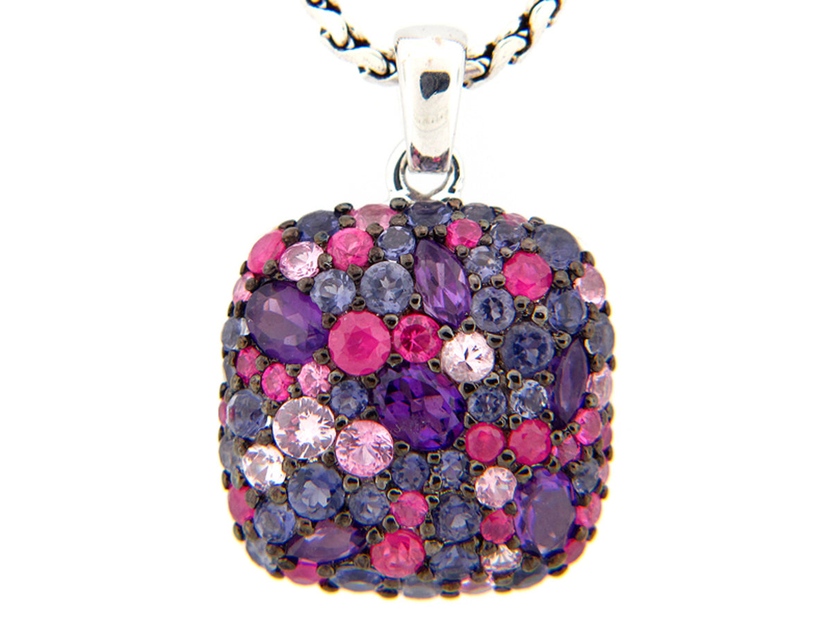 FANCY SAPPHIRE/IOLITE/AMETHYST PENDANT, SILVER (H)