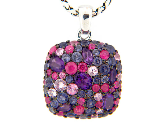 FANCY SAPPHIRE/IOLITE/AMETHYST PENDANT, SILVER (H)