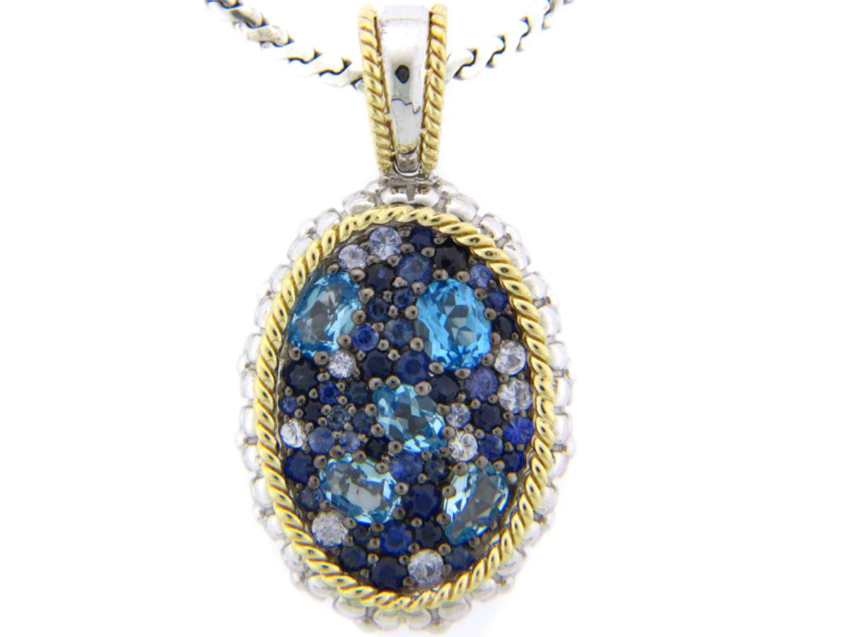 SAPPHIRE/BLUE TOPAZ PENDANT, SILVER/18K (E/R)