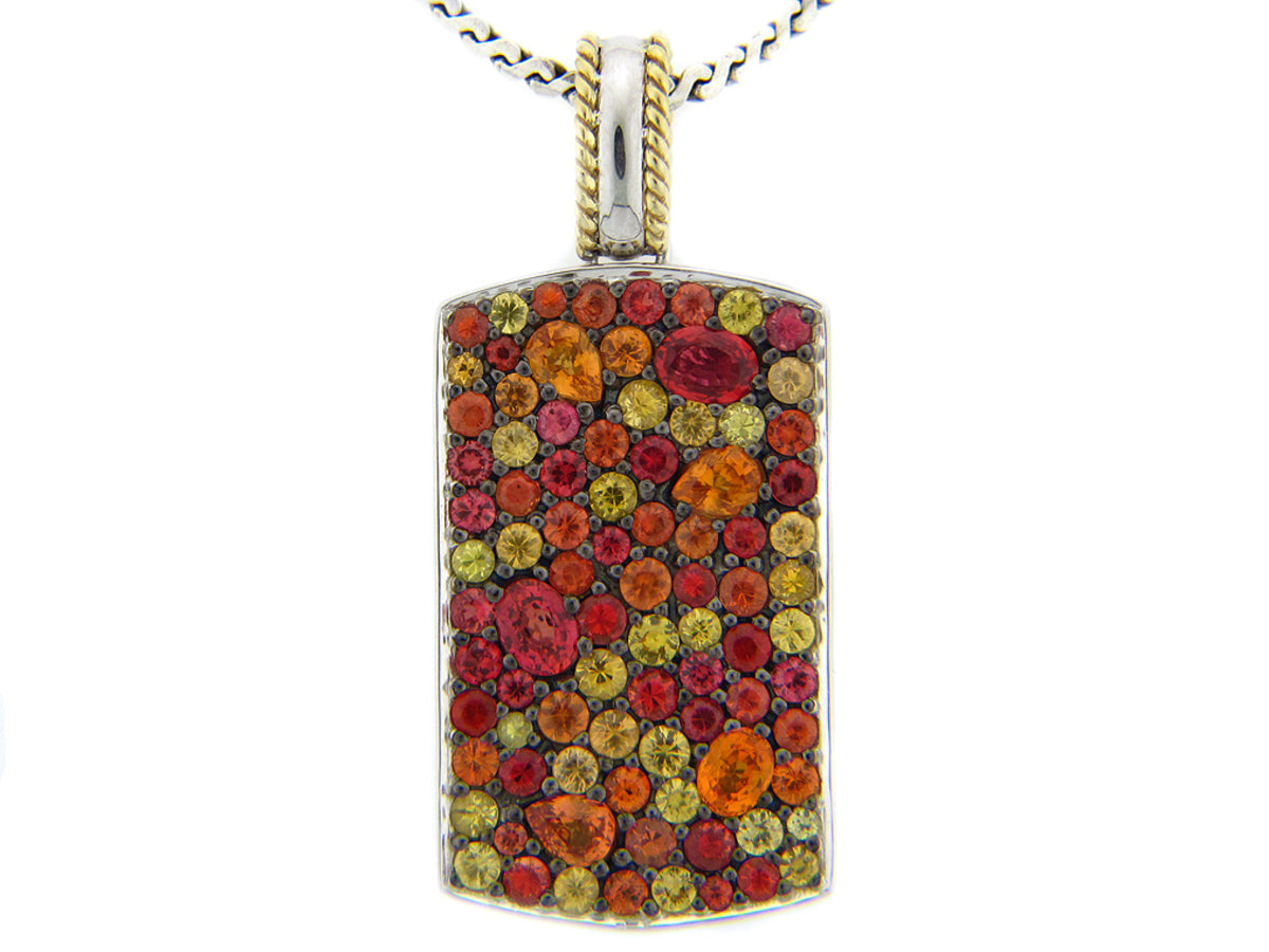 ORANGE SAPPHIRE PENDANT, 20" CHAIN, SILVER/18K (H/U)