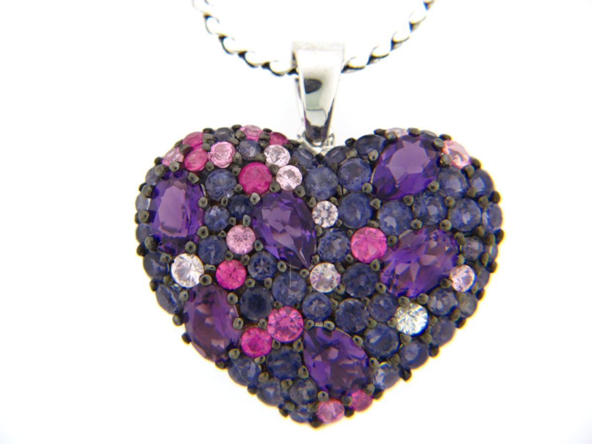 RAINBOW SAPPHIRE/IOLITE/AMETHYST PENDANT, SILVER (E)