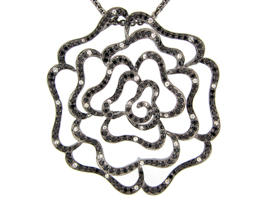BLACK SPINEL & WHITE SAPPHIRE PENDANT, BLACK FINISH,30" CHAIN,  SILVER (N/H)