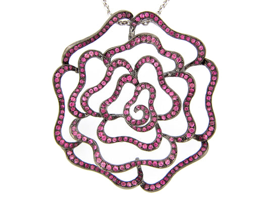 PINK SAPPHIRE PENDANT, 30" CHAIN, SILVER (H)