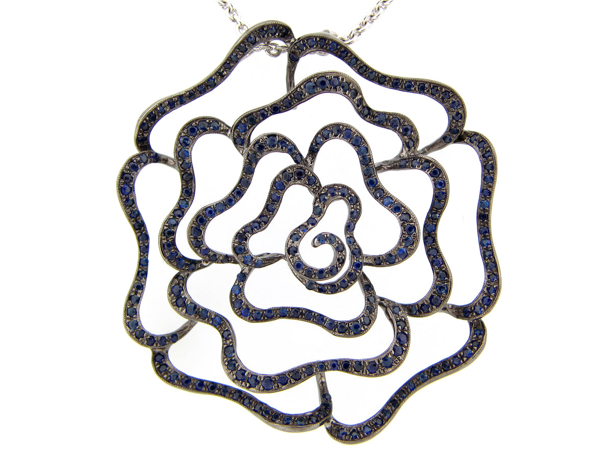 SAPPHIRE PENDANT, 30" CHAIN, SILVER (H)