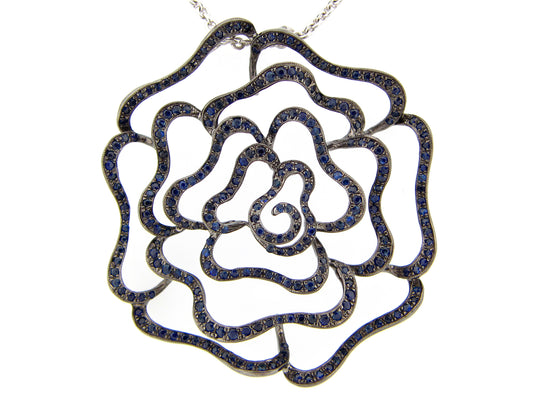 Sapphire Pendant, 30" Chain, Silver (H)