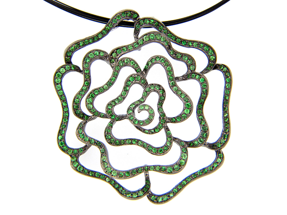 TSAVORITE PENDANT, 30" CHAIN, SILVER (N)