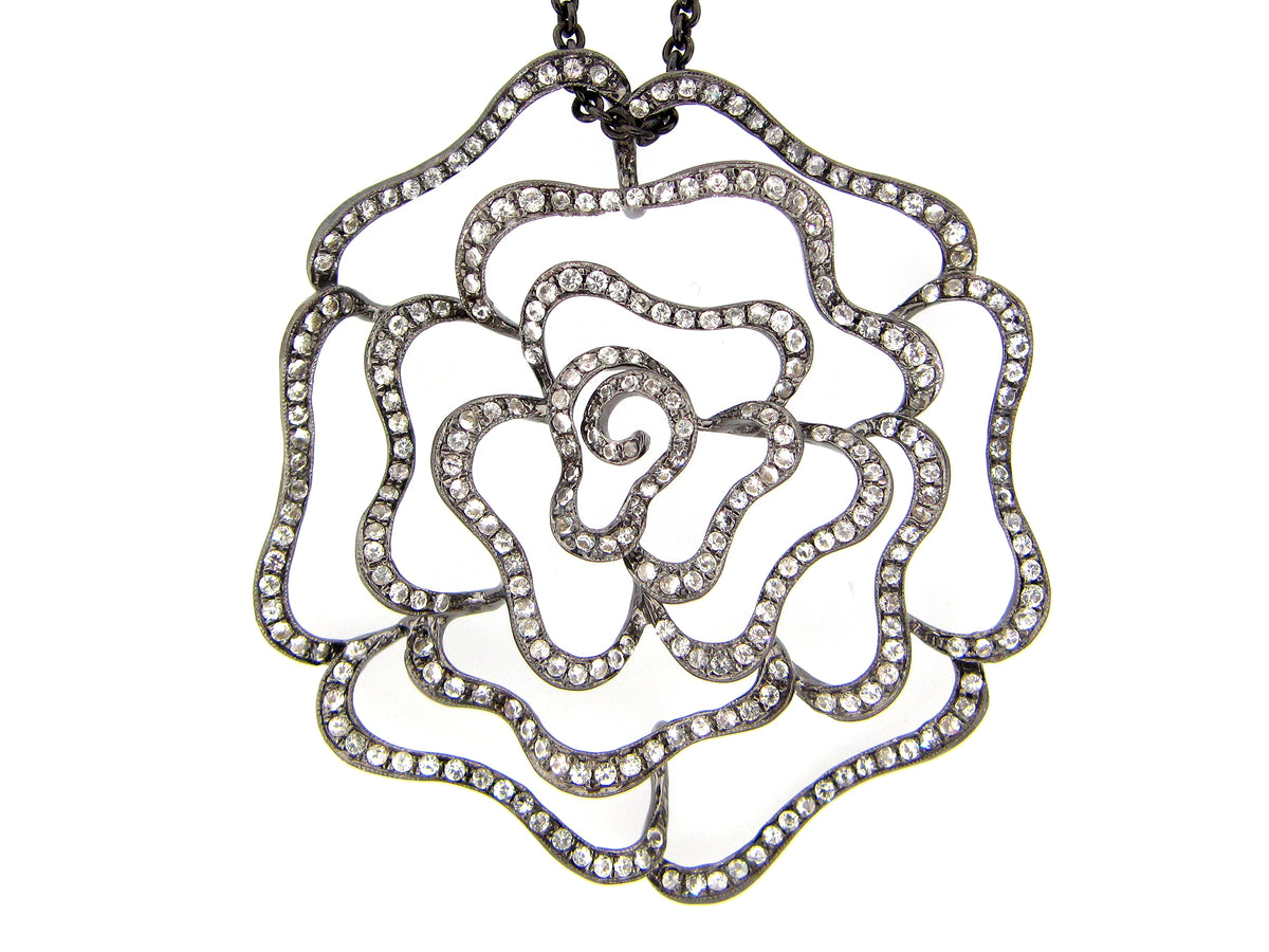 WHITE SAPPHIRE PENDANT, BLACK FINISH, 30" CHAIN,  SILVER (H)