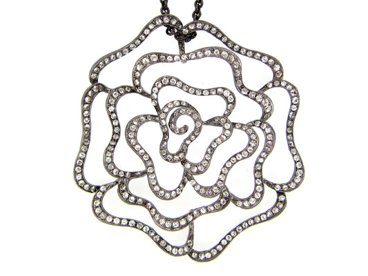 WHITE SAPPHIRE PENDANT, BLACK FINISH, 30" CHAIN,  SILVER (H)