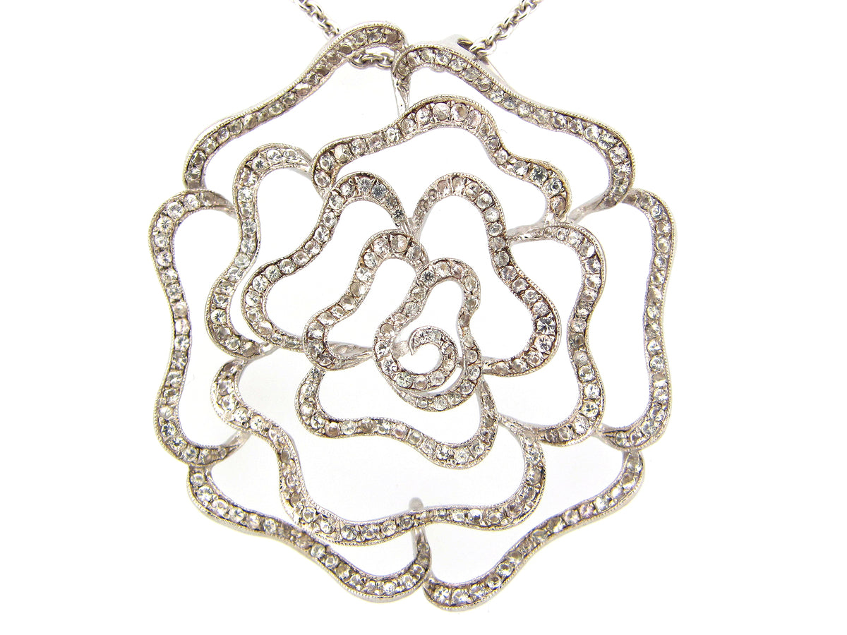 WHITE SAPPHIRE PENDANT, 30" CHAIN, SILVER (H)