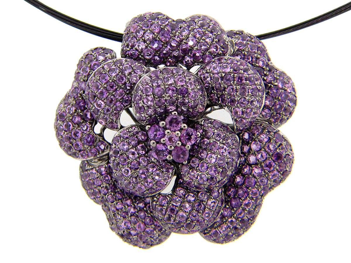 AMETHYST PENDANT, 24" CHAIN, SILVER (H)