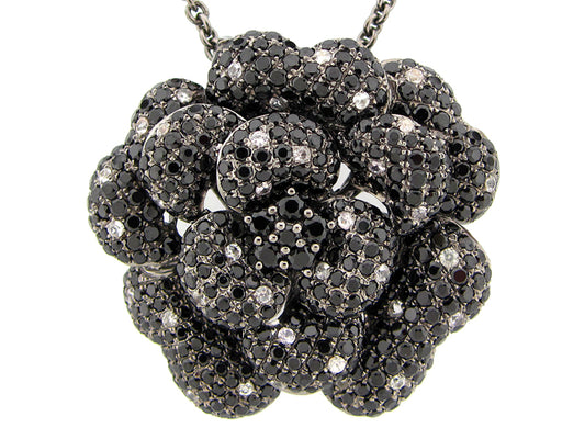 BLACK SPINEL & WHITE SAPPHIRE PENDANT, BLACK FINISH, 24" CHAIN, SILVER (N/H)