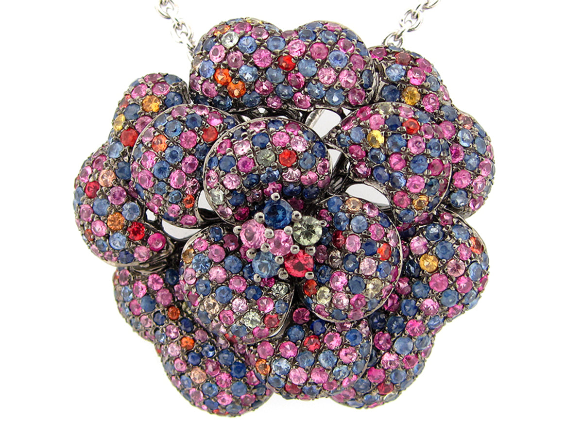 RAINBOW SAPPHIRE PENDANT, 24" CHAIN, SILVER (H/U)