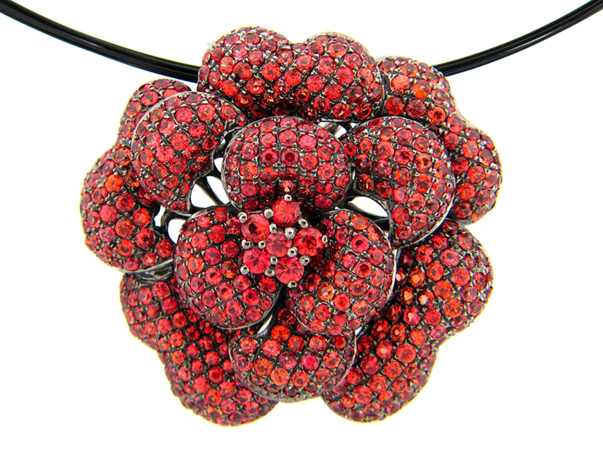 ORANGE SAPPHIRE PENDANT, 24" CHAIN, SILVER (H/U)