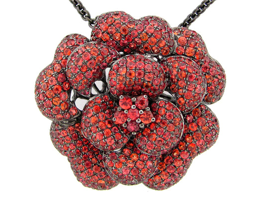 ORANGE SAPPHIRE PENDANT, BLACK FINISH, 24" CHAIN, SILVER (H/U)