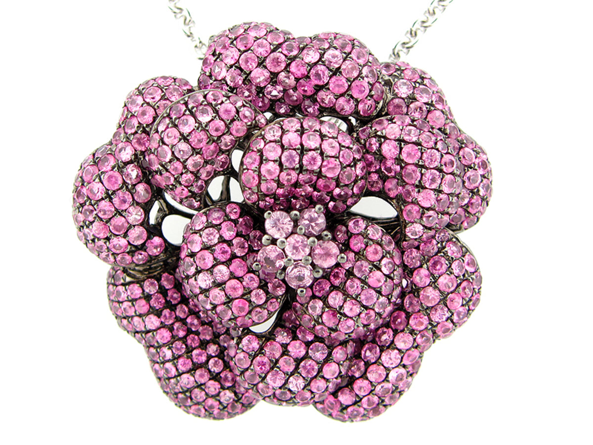 PINK SAPPHIRE PENDANT, 24" CHAIN, SILVER (H)