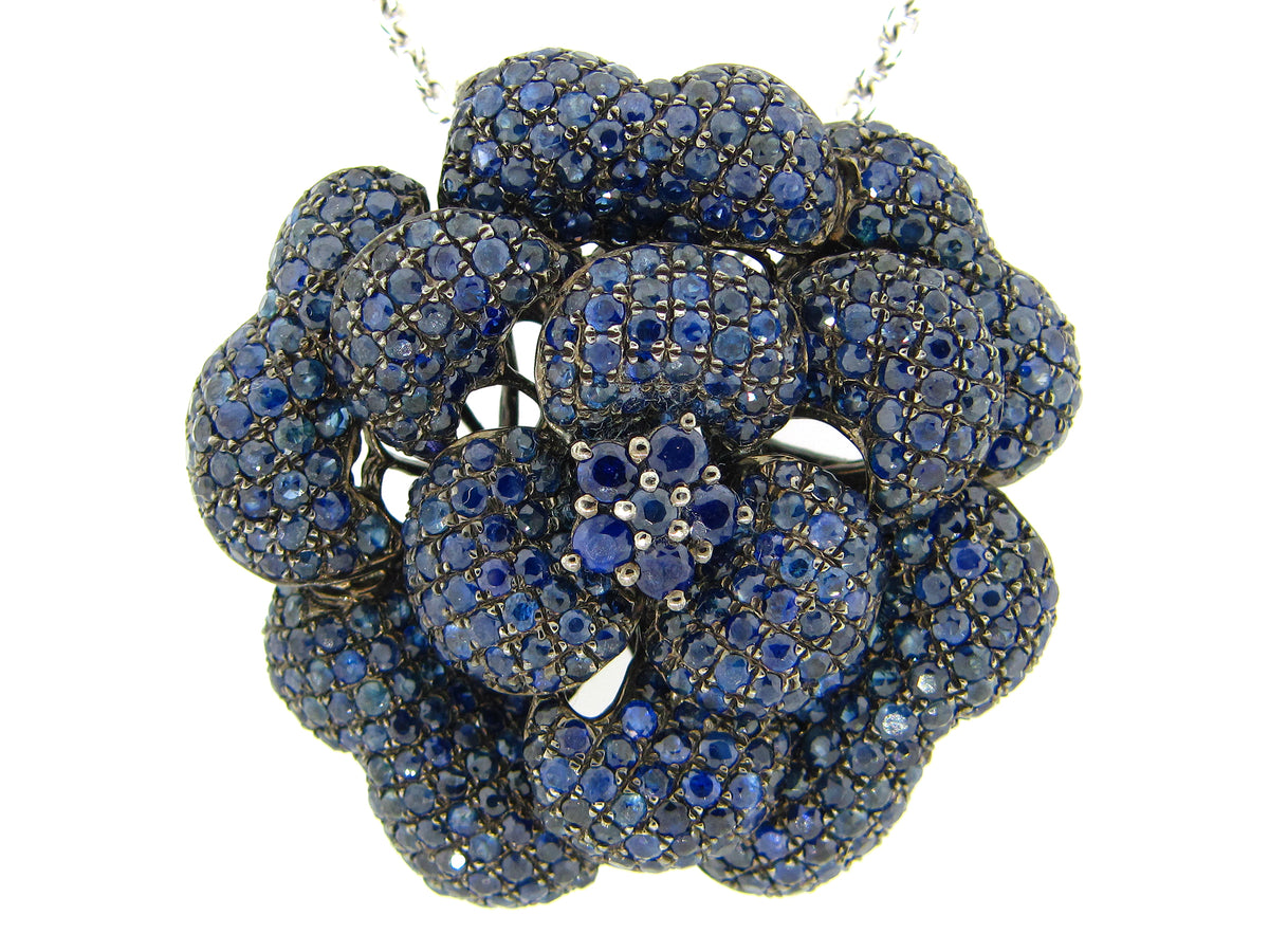 SAPPHIRE PENDANT, 24" CHAIN, SILVER (H)