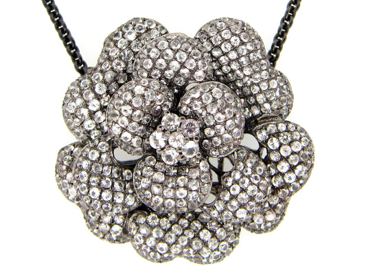 WHITE SAPPHIRE PENDANT, BLACK FINISH,24" CHAIN,  SILVER (H)