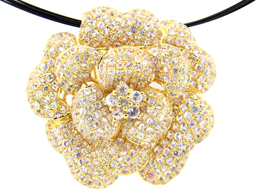 WHITE SAPPHIRE PENDANT, YELLOW FINISH, 24" CHAIN, SILVER (H)