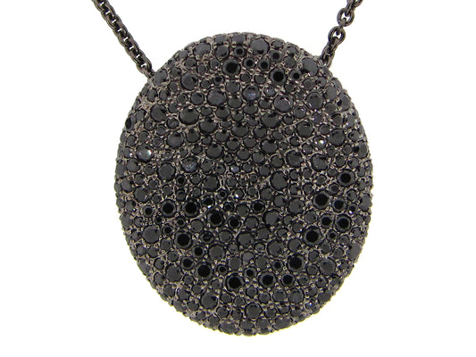 BLACK SPINEL PENDANT,34/ 36" CHAIN, BLACK FINISH, SILVER (H)