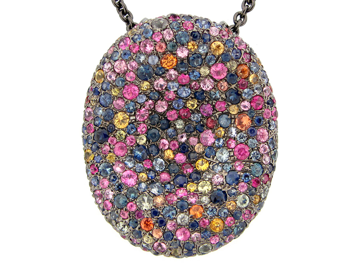 RAINBOW SAPPHIRE PENDANT, BLACK FINISH, 24" CHAIN, SILVER (H/U)