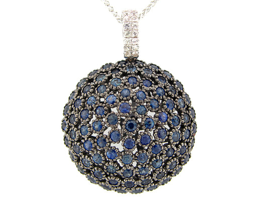 BLUE & WHITE SAPPHIRE PENDANT, SILVER (H)