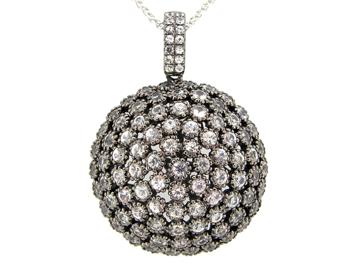 WHITE SAPPHIRE PENDANT, BLACK FINISH, SILVER (H)