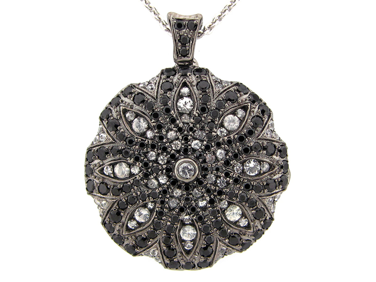 BLACK SPINEL & WHITE SAPPHIRE PENDANT, BLACK FINISH, SILVER (N/H)