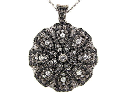 BLACK SPINEL & WHITE SAPPHIRE PENDANT, BLACK FINISH, SILVER (N/H)