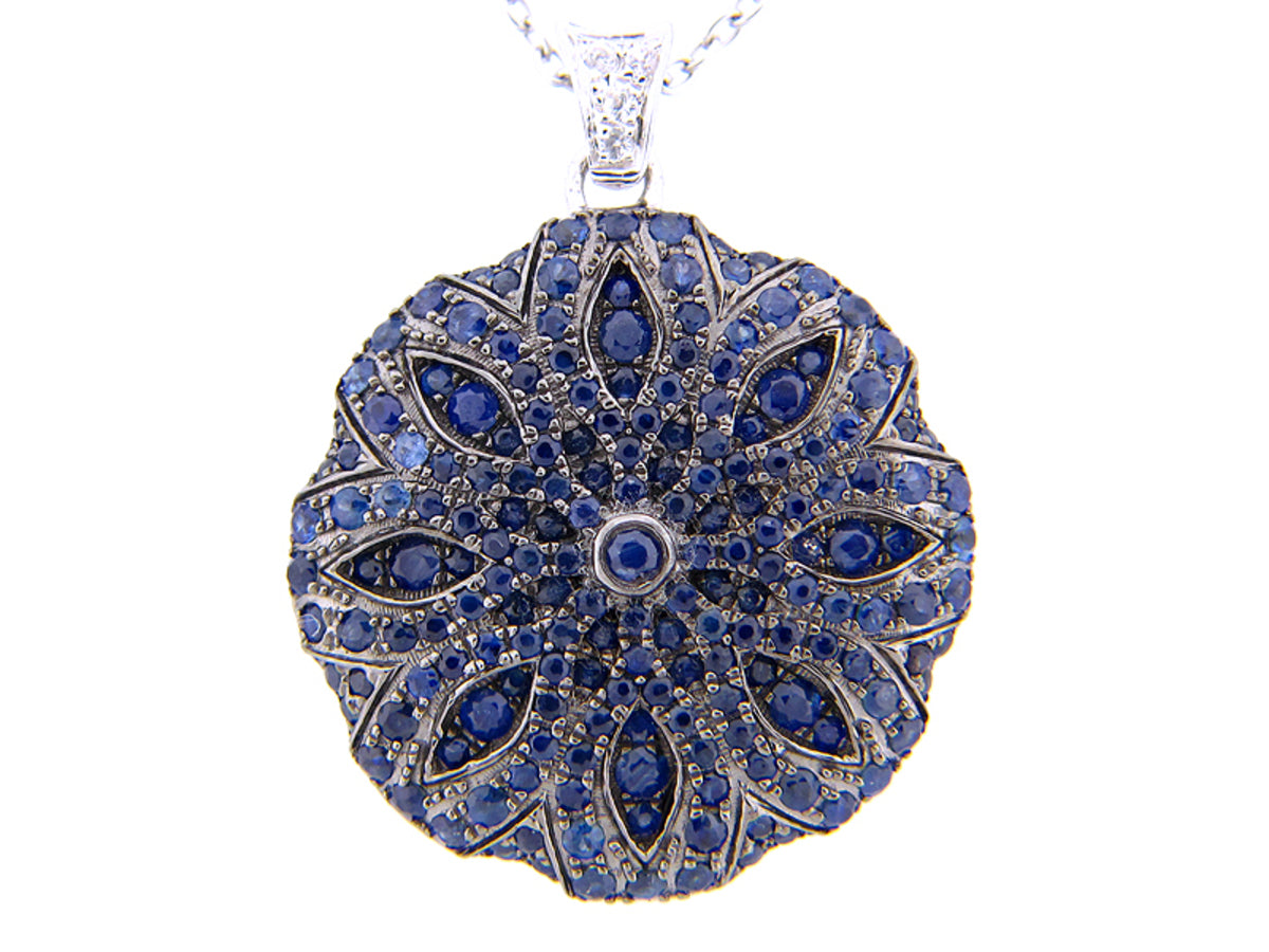 BLUE & WHITE SAPPHIRE PENDANT, SILVER (E)