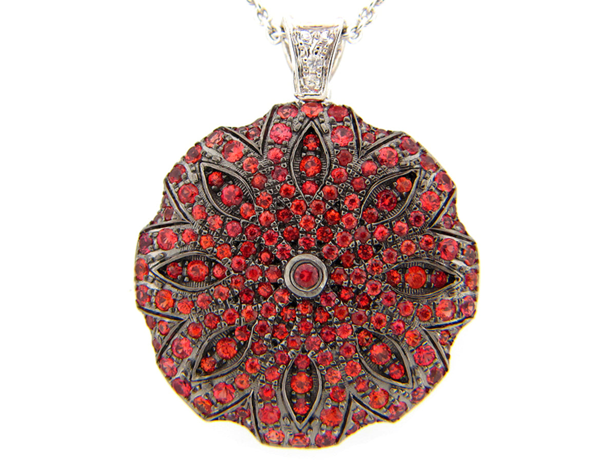 ORANGE & WHITE SAPPHIRE PENDANT, SILVER (E/U)