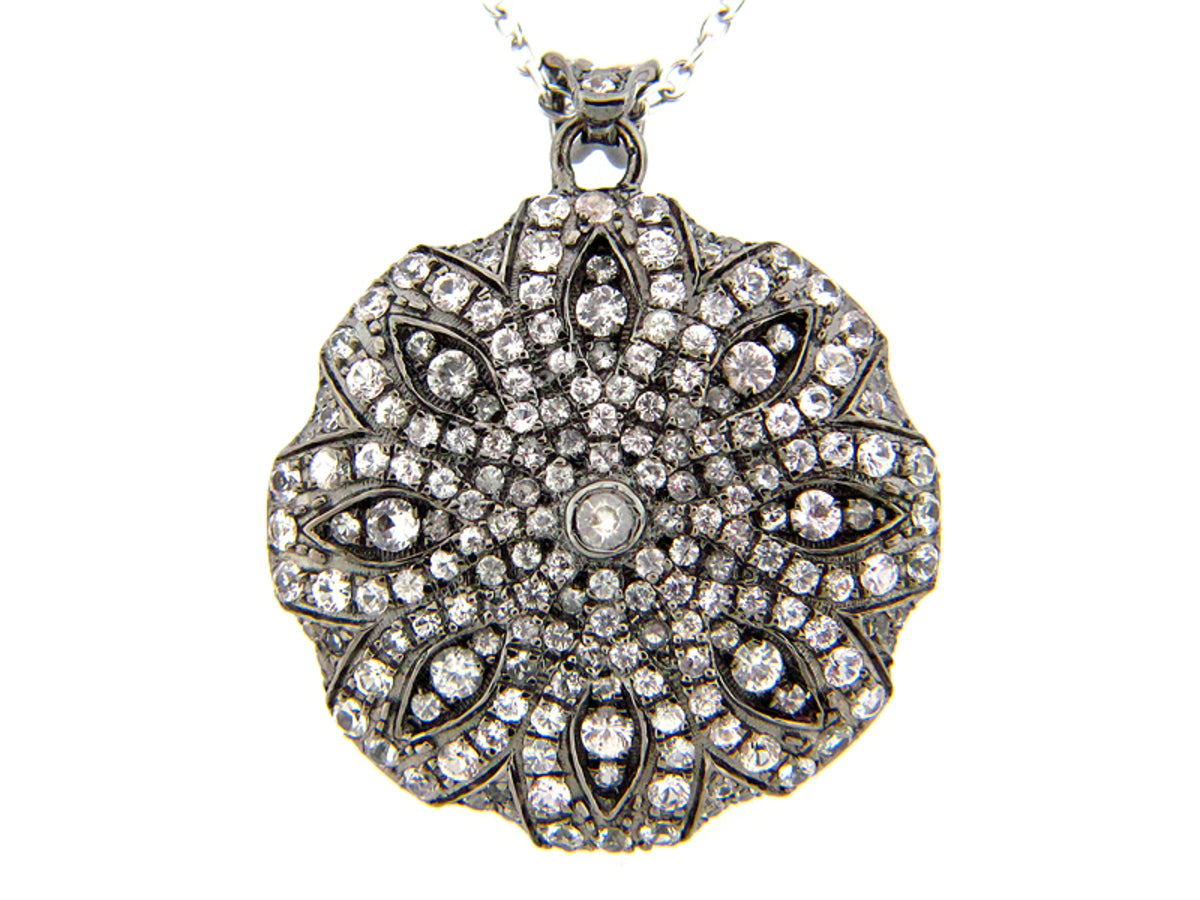 WHITE SAPPHIRE PENDANT, BLACK FINISH, SILVER (E)