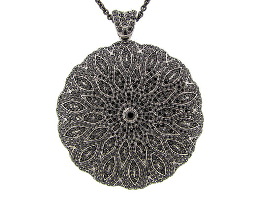 BLACK SPINEL PENDANT, BLACK FINISH, 34"/36" CHAIN, SILVER (N)