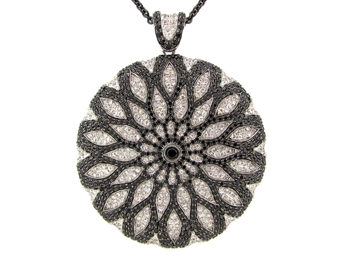 BLACK SPINEL & WHITE SAPPHIRE PENDANT, BLACK FINISH,  34"/36" CHAIN, SILVER (N/H)