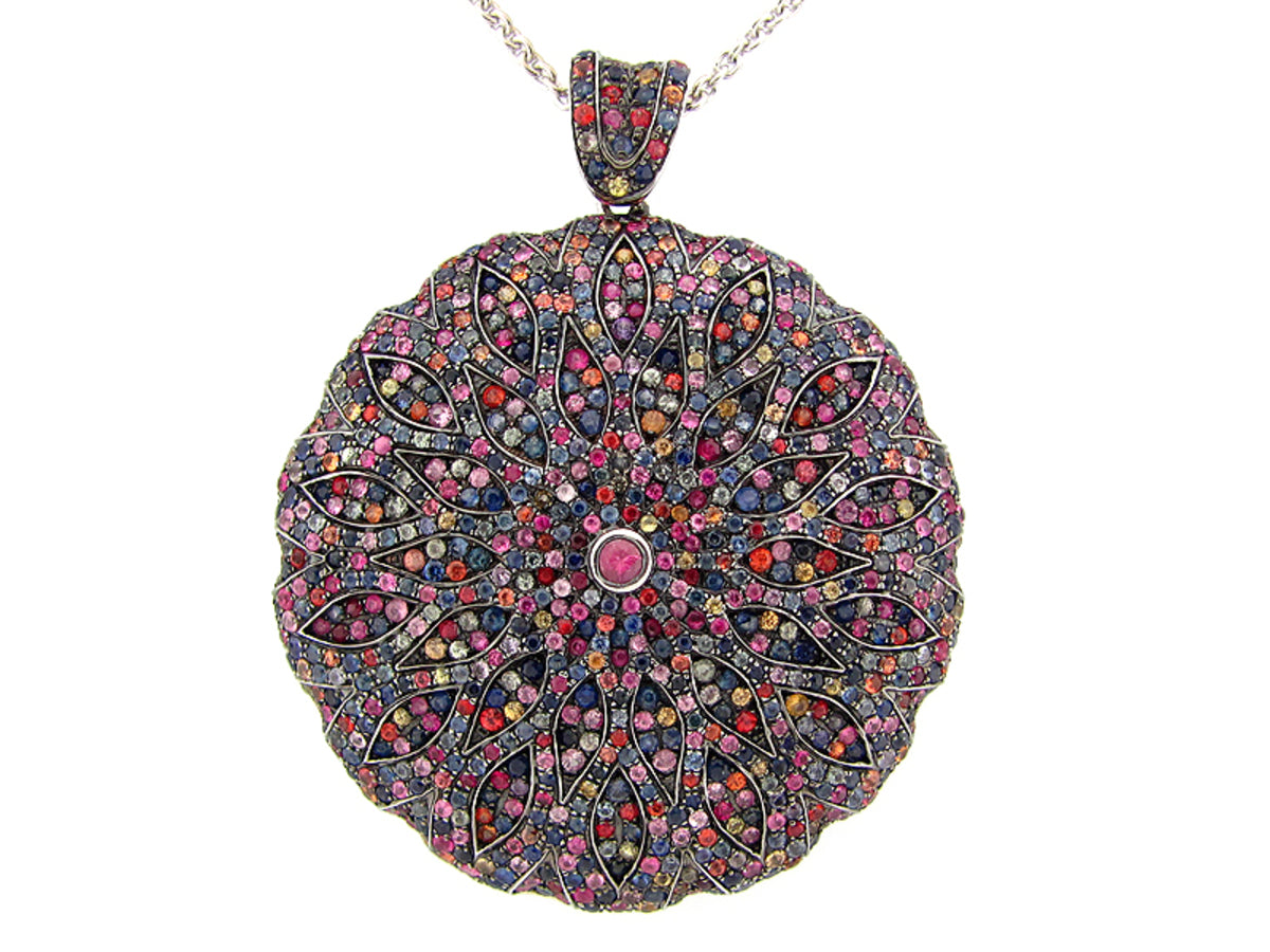 RAINBOW SAPPHIRE PENDANT, 34/36" CHAIN, SILVER (H/U)