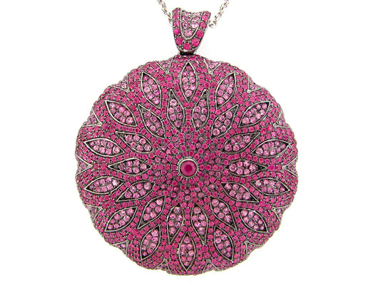 PINK SAPPHIRE PENDANT, 34/36" CHAIN, SILVER (H)