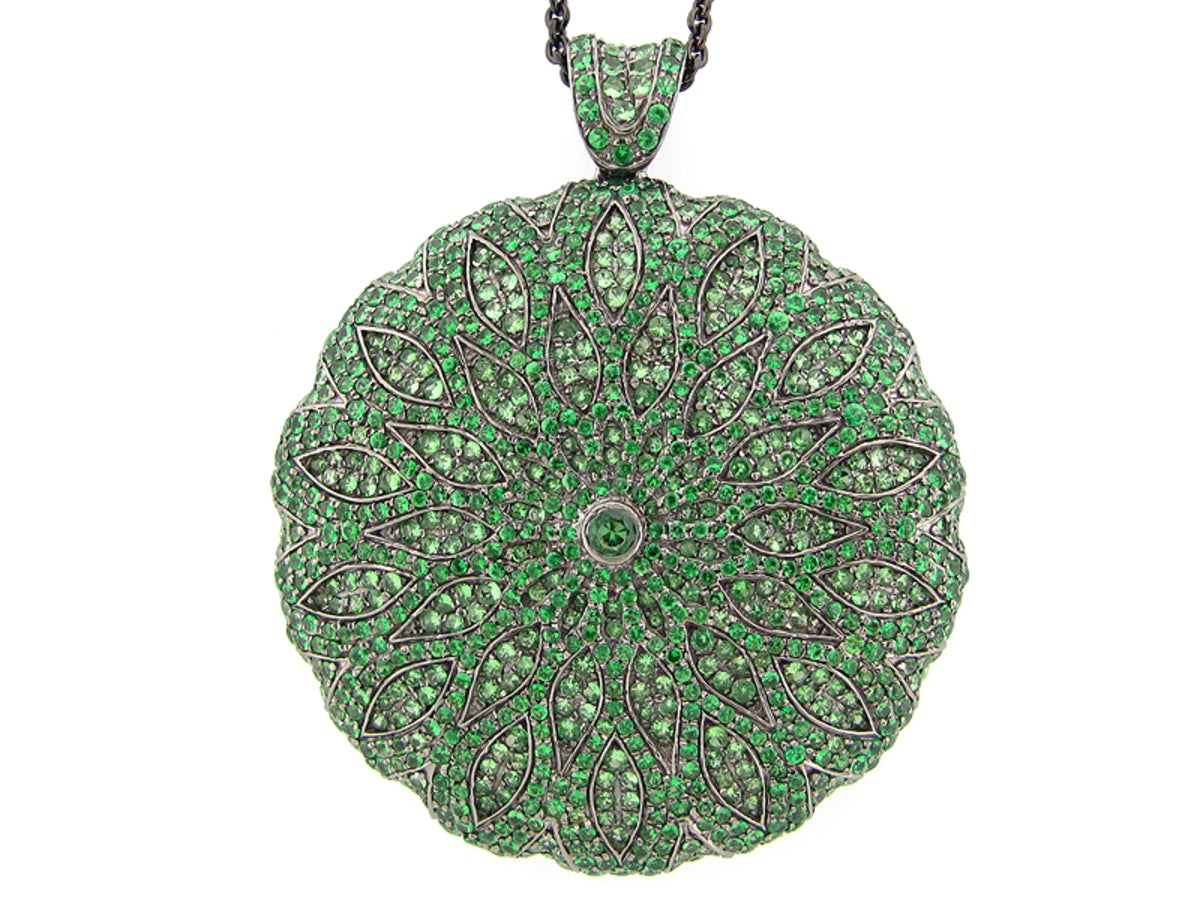 TSAVORITE PENDANT, BLACK FINISH, 34"/36" CHAIN, SILVER (N)