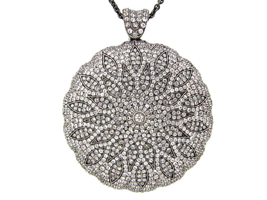 WHITE SAPPHIRE PENDANT, BLACK FINISH, 34"/36" CHAIN, SILVER (H)