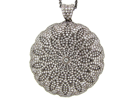 WHITE SAPPHIRE PENDANT, 34"/36" CHAIN, OPEN & CLOSE BAIL, BLACK FINISH, SILVER (H)