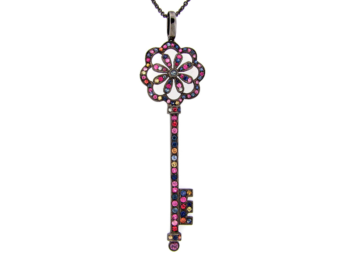 RAINBOW SAPPHIRE PENDANT, BLACK FINISH, SILVER (E/U)
