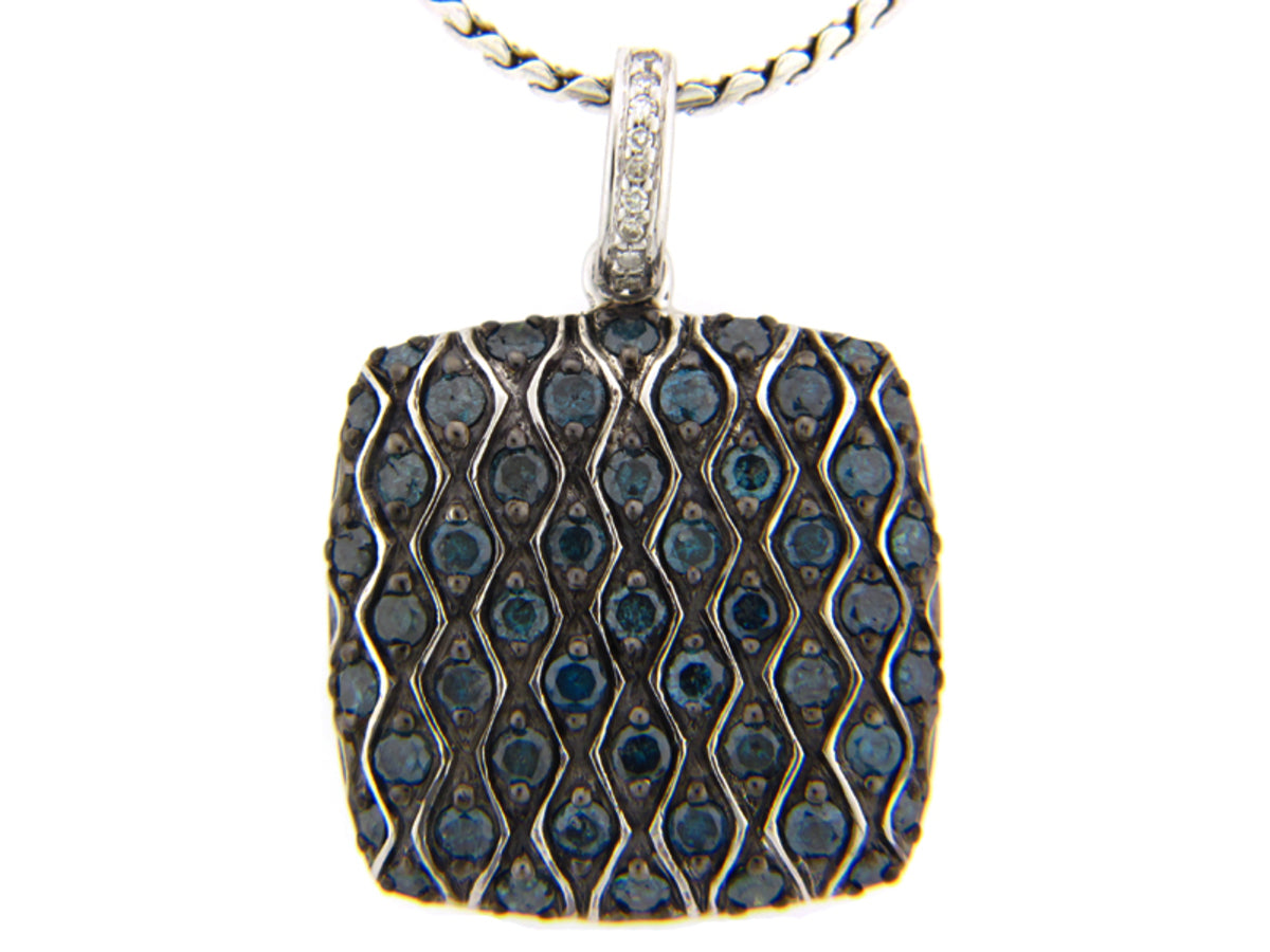 IRR. BLUE DIAMOND & DIAMOND PENDANT, SILVER (R)